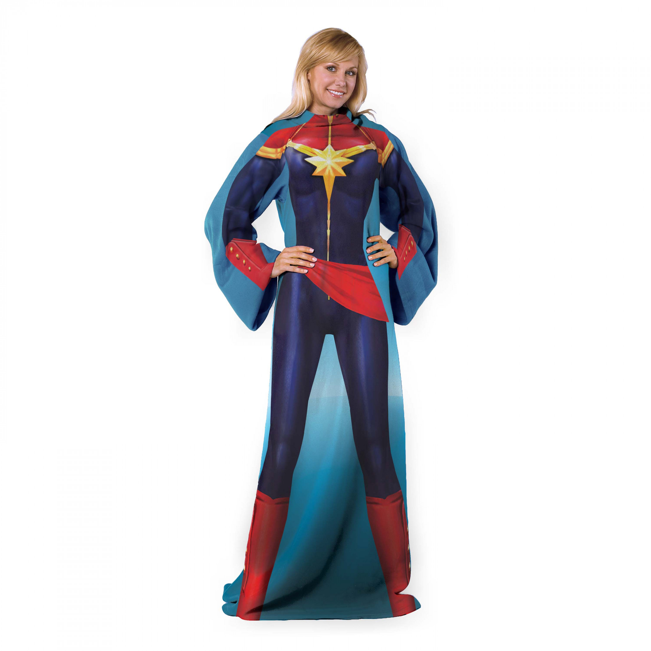Captain Marvel Silk Touch Comfy Throw Blanket with Sleeves 48" x 71"